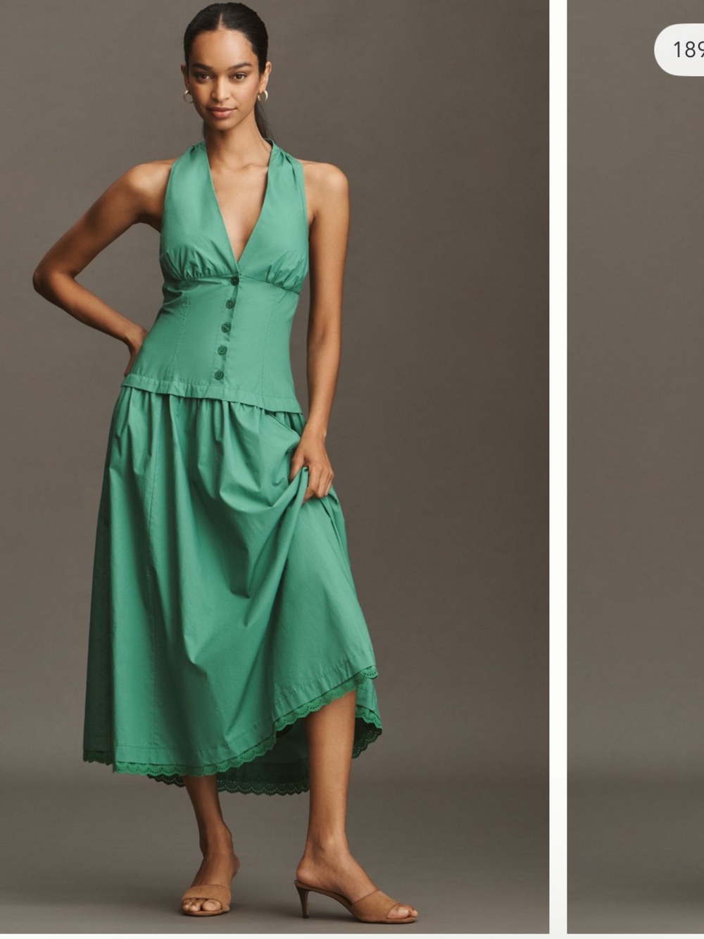 Maeve Halter V-Neck Drop-Waist Midi Dress